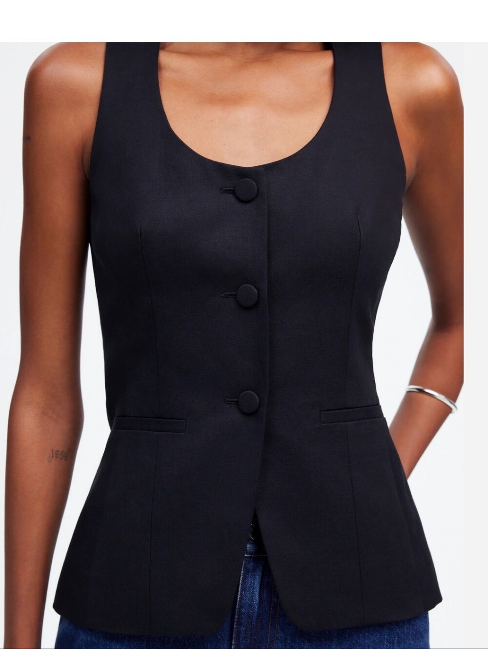 Madewell Black Sleeveless Tailored Button-Front Vest